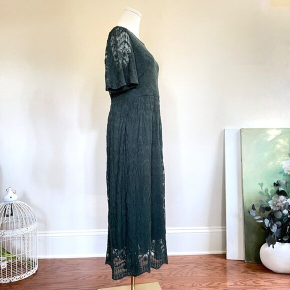 Forest Fairy Lace Midi Dress Medium Romantic Cottage Autumn Wedding Guest Grunge - Picture 4 of 14